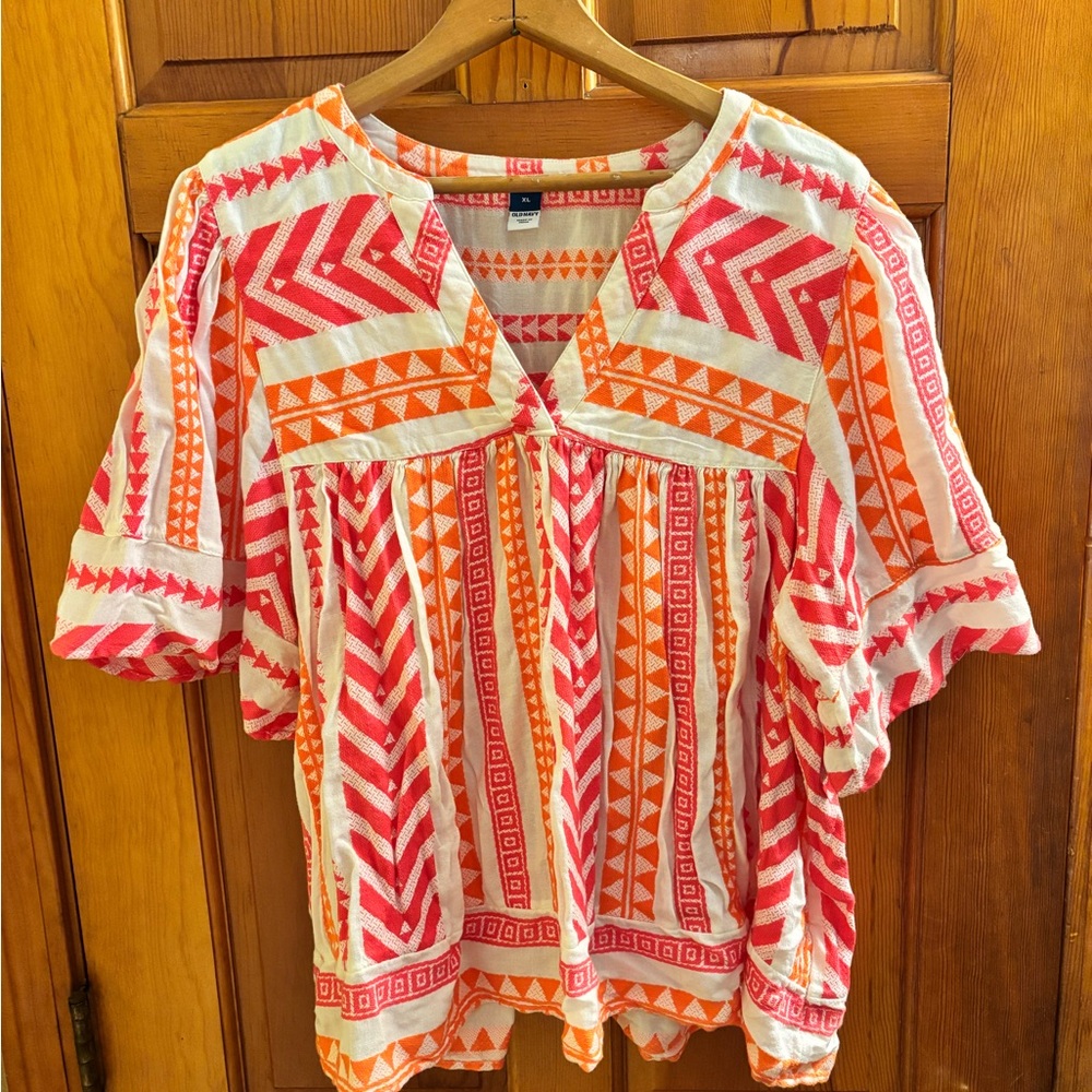 Old Navy Pink and Orange Patterned Blouse